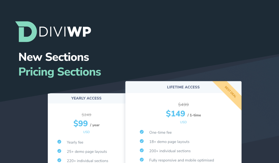 New Sections – Pricing Sections