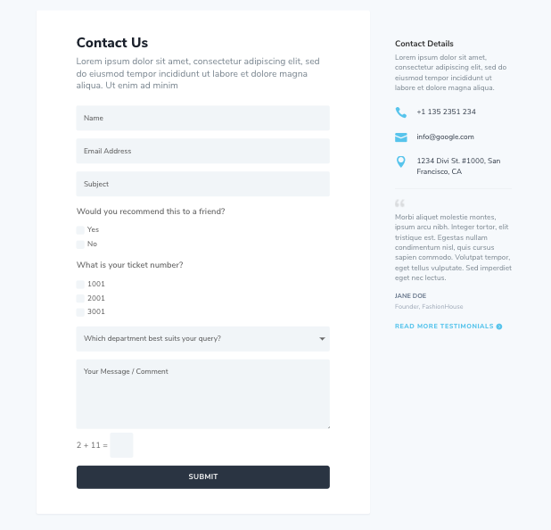 These forms include a range of input field types such as radio buttons, drop-down fields and input texts