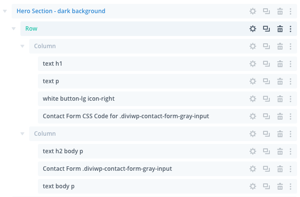 Let's look at the above section via the Layer View below. You can see the Custom CSS module which is targeting the Contact…