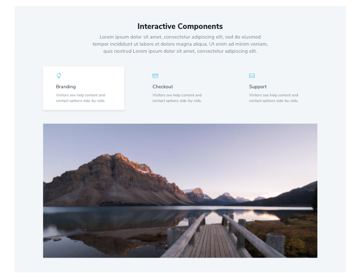 This Interactive section displays and hides images depending on which blurb module is clicked