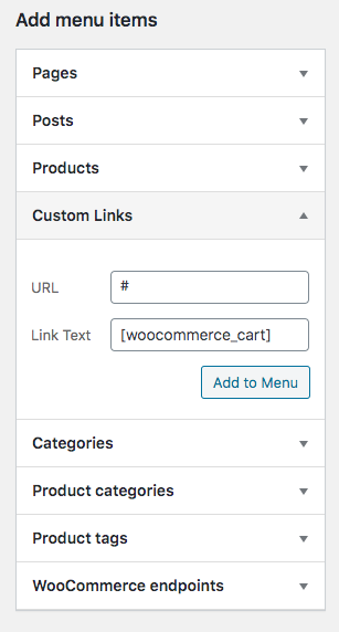 You can now go to your Appearance → Menus and insert a Custom Link into your menu using # as the input value of the URL…