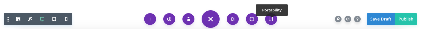 If you're editing on the front-end then clicking on up and down arrow will open the Portability options