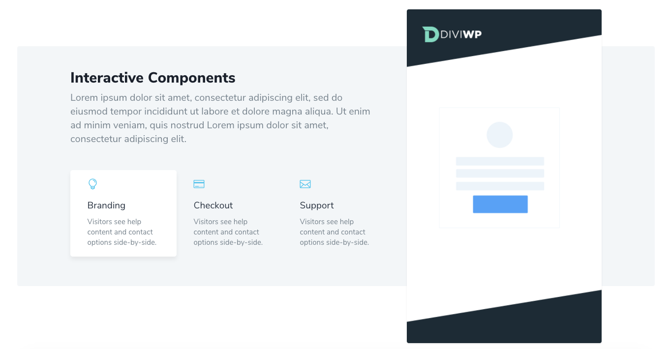 This Interactive section displays and hides images depending on which blurb module is clicked