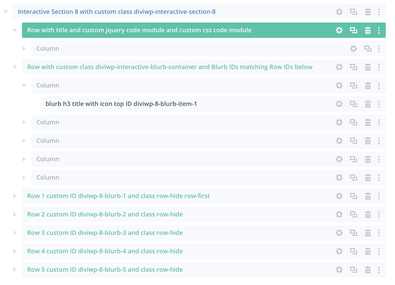Each blurb module can be customised along with the corresponding Row and all the modules within the row