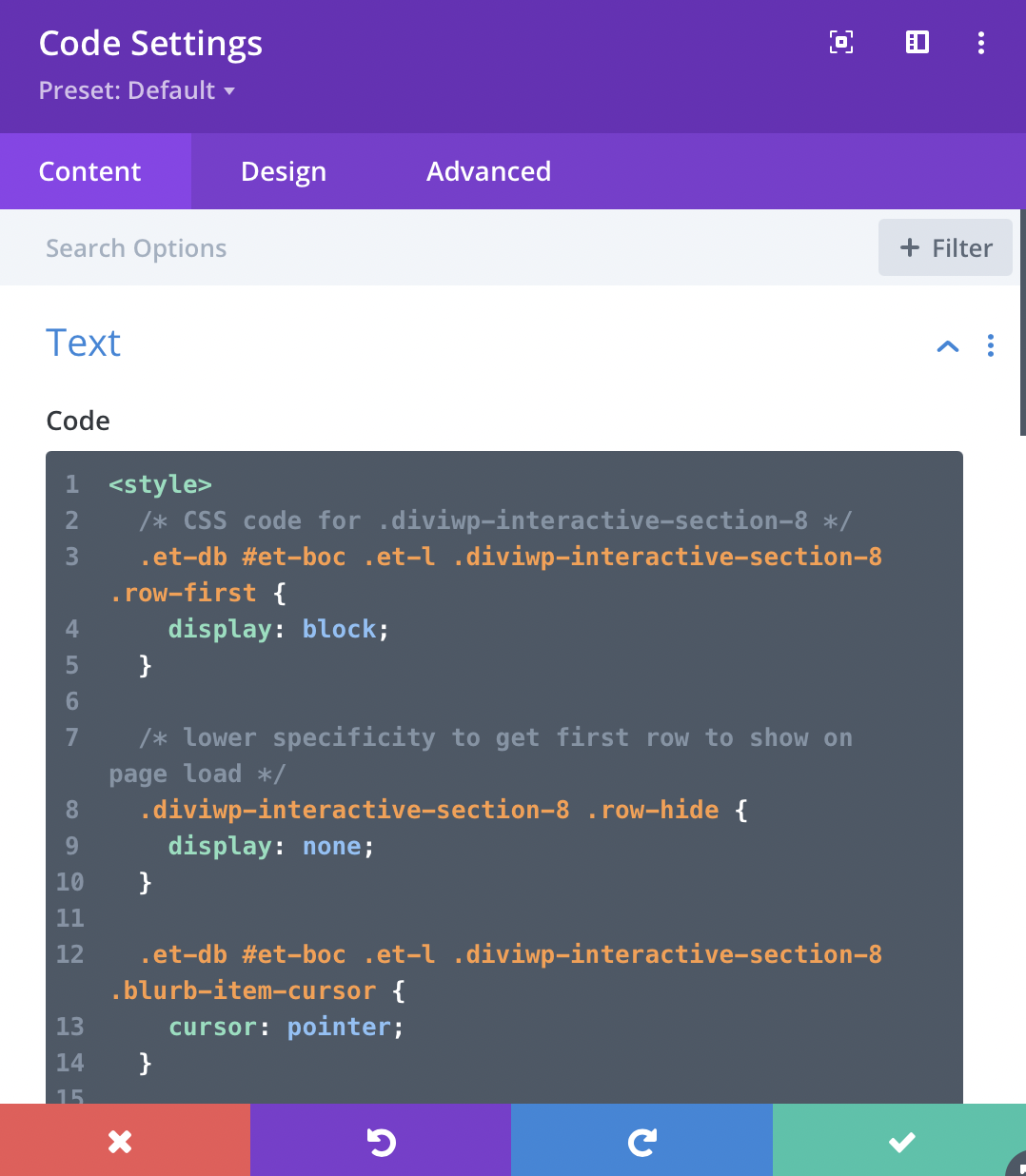 The screenshot below uses Interactive Section 8 as an example