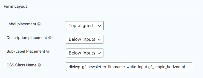 And note the classname in the form settings