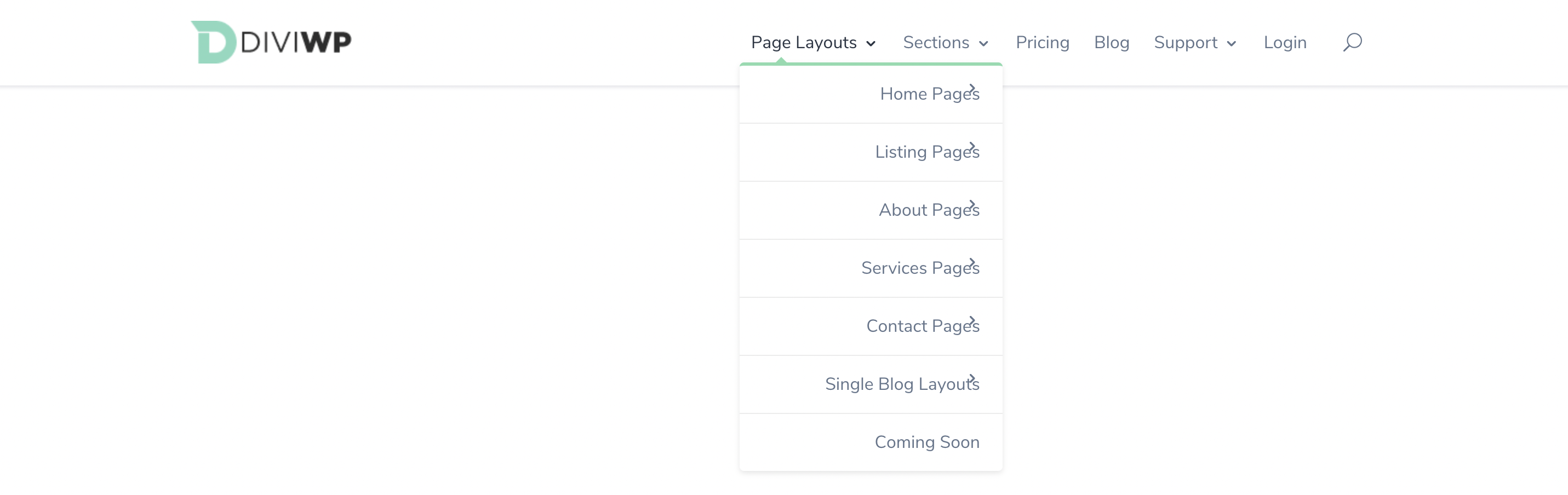 The result of the update will display DiviWP Header drop-down menu items right-aligned as per this screenshot